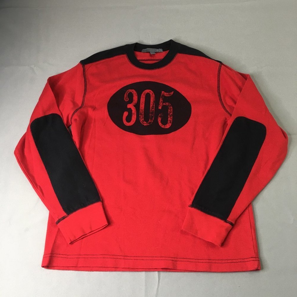 Old Navy Shirt Men Medium Red Black Vintage Racing 305 Graphic Colorblock 0508